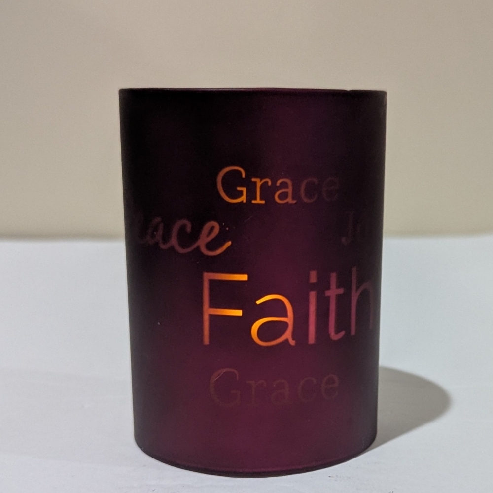LED Purple Faith Candle Holder. Battery Not Included. 4" H